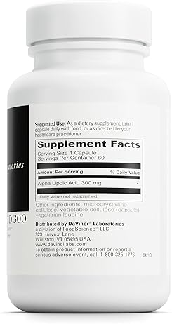 DaVinci Labs Alpha Lipoic Acid 300: Metabolism & Collagen Support - 300mg per Capsule - Gluten-Free - 60 Caps