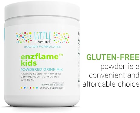 DaVinci Labs Kids Enzflame Powder Drink Mix - Supports Muscle & Joint Health - Orange Flavor - 30 Servings