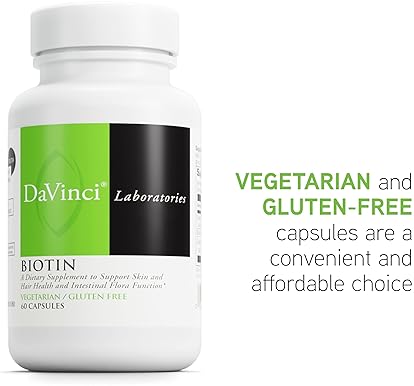 DaVinci Labs Biotin Dietary Supplement for Skin & Hair Health - Vegetarian - Gluten-Free - 60 Capsules