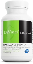 DaVinci Labs Omega 3 HP-D Dietary Supplement for Immune, Joint, Cardio & Skin Health - with Vitamin D3 - Gluten-Free - 60 Softgels