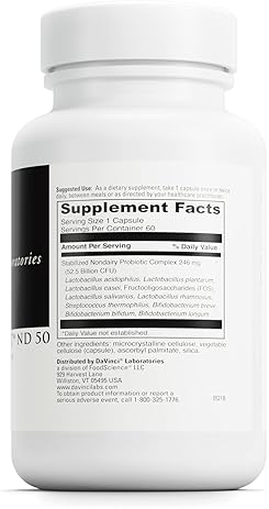 DaVinci Labs Mega Probiotic ND 50 - Non-Dairy Supplement - Digestive & Immune Health - 60 Capsules