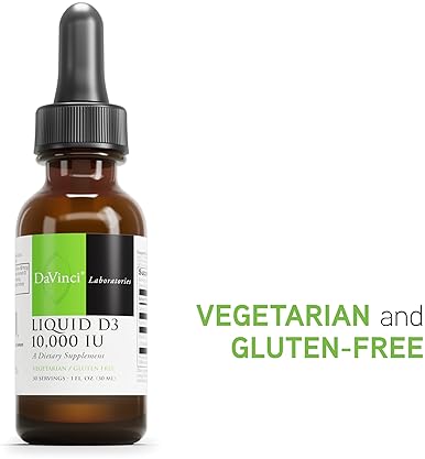 DaVinci Labs Liquid Vitamin D3 10,000 IU - Bone, Immune & Heart Health - Gluten-Free, Vegetarian - 1 Fl Oz