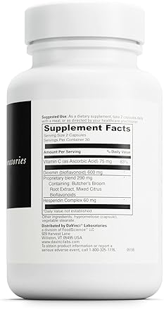 DaVinci Labs Vascular Health Support Supplement - Vitamin C, Diosmin, Gluten-Free - 60 Capsules