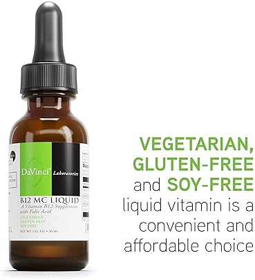 DaVinci Labs B12 MC Liquid - Cardiovascular & Energy Support - Liquid Vitamin B12, Folic Acid, Vitamin B6 - 30mL