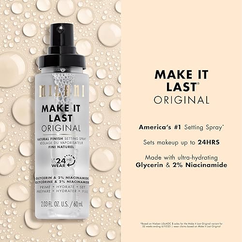 Milani 3-in-1 Setting Spray + Primer with Niacinamide for Makeup Setting, Hydration, and Natural Finish - 2.03 Fl. Oz