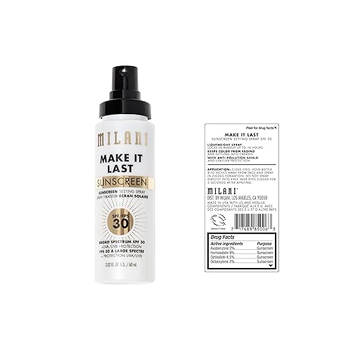 Milani Sunscreen Setting Spray + Primer, SPF 30 UVA & UVB Protection, 2.02 Fl. Oz