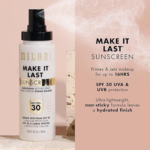 Milani Sunscreen Setting Spray + Primer, SPF 30 UVA & UVB Protection, 2.02 Fl. Oz