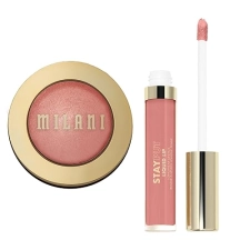Milani Petal Primavera Baked Blush + Stay Put Longwear Liquid Lipstick Bundle - Smudge-Proof and Fade-Resistant Formula for All-Day Wear