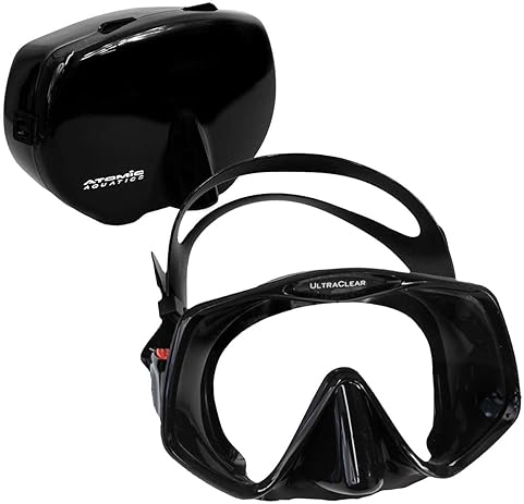 Atomic Aquatics Frameless 2 Scuba Diving Snorkeling Mask | Wide View | Soft Seal | Travel Case | Large Fit
