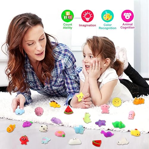 KINGYAO Kawaii Mochi Squishies Set - 24pcs Stress Reliever Toys for Kids with Storage Box