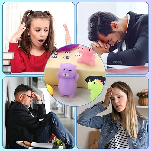 KINGYAO Kawaii Mochi Squishies Set - 24pcs Stress Reliever Toys for Kids with Storage Box