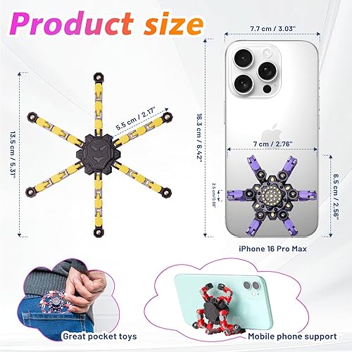 Gokeey 4-Piece Transformable Fidget Spinners for Kids and Adults - Stress Relief Sensory Toys - Party Favors - Stocking Stuffers