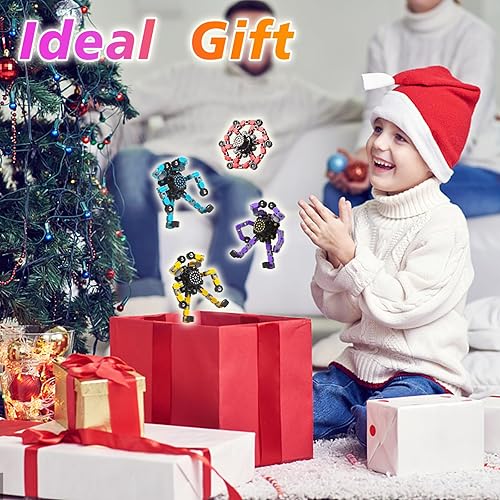 Gokeey 4-Piece Transformable Fidget Spinners for Kids and Adults - Stress Relief Sensory Toys - Party Favors - Stocking Stuffers