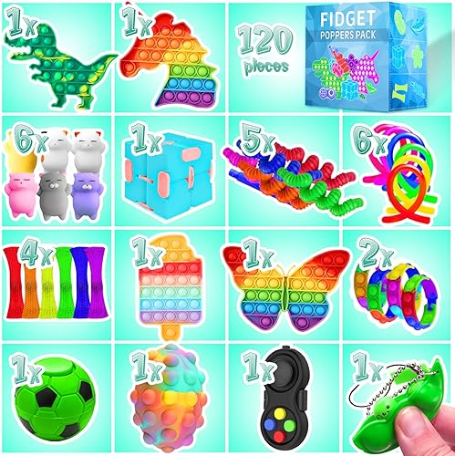 MOZACI Fidget Toys 120 Pack - Stocking Stuffers for Kids, Adults, Stress Relief, Autism, ADHD - Classroom Prizes
