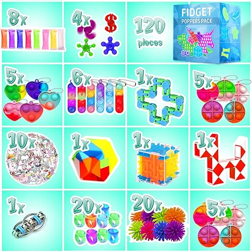 MOZACI Fidget Toys 120 Pack - Stocking Stuffers for Kids, Adults, Stress Relief, Autism, ADHD - Classroom Prizes