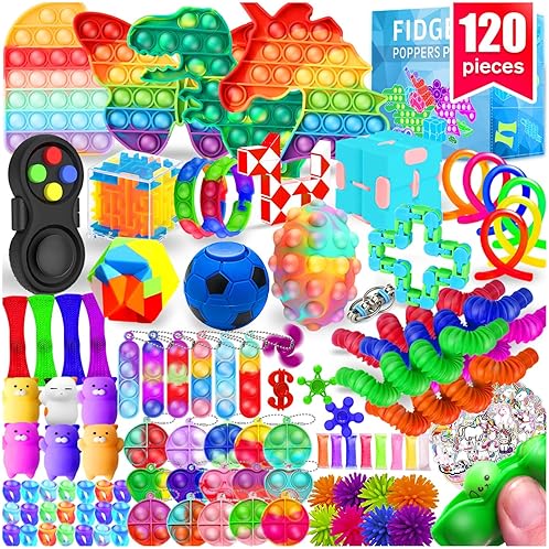 MOZACI Fidget Toys 120 Pack - Stocking Stuffers for Kids, Adults, Stress Relief, Autism, ADHD - Classroom Prizes