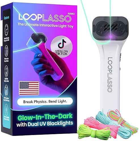 Loop Lasso NANO Glow String Shooter Toy with UV Blacklight, Interactive STEM Toy - Ideal for Kids & Adults, Rave Accessory & Light Show Gadget