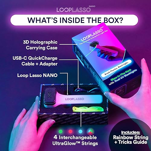 Loop Lasso NANO Glow String Shooter Toy with UV Blacklight, Interactive STEM Toy - Ideal for Kids & Adults, Rave Accessory & Light Show Gadget