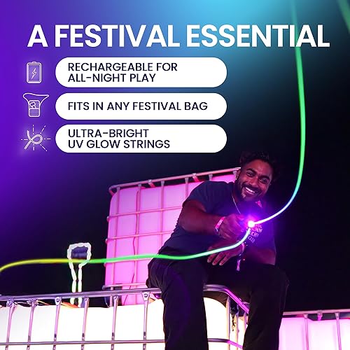 Loop Lasso NANO Glow String Shooter Toy with UV Blacklight, Interactive STEM Toy - Ideal for Kids & Adults, Rave Accessory & Light Show Gadget