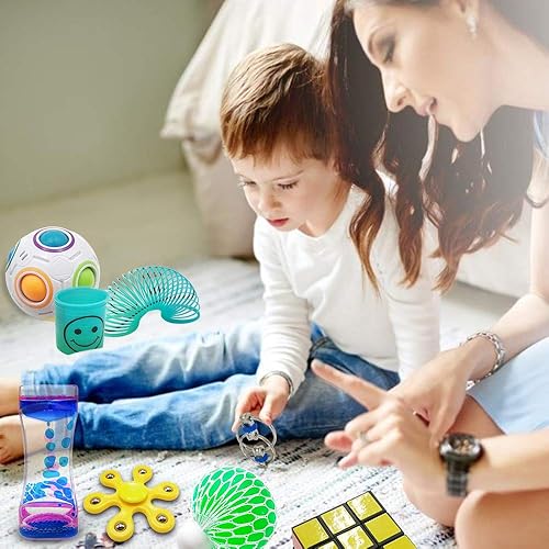 Scientoy Sensory Fidget Toy Set for ADD, OCD, Autism - Stress Relief with Motion Timer, 35 Pcs Gift Box