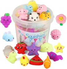 KINGYAO Kids Mochi Squishy Toy Set: 24pcs Mini Kawaii Stress Reliever Toys with Storage Box