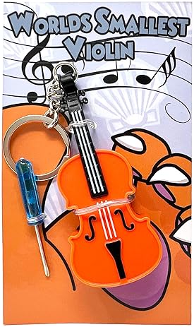 MunnyGrubbers Mini Violin Toy Keychain - Smallest Sad Music Keychain for Play - Tiny Violin Sound