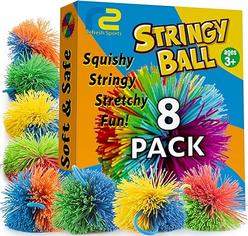 Refresh Sports Stringy Balls Sensory Toys 8 Pack for Kids: Stress Balls Birthday Party Favors - Monkey Ball Fidget Toy Set