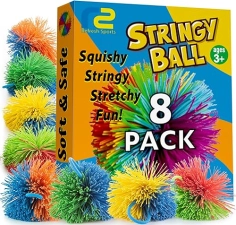 Refresh Sports Stringy Balls Sensory Toys 8 Pack for Kids: Stress Balls Birthday Party Favors - Monkey Ball Fidget Toy Set