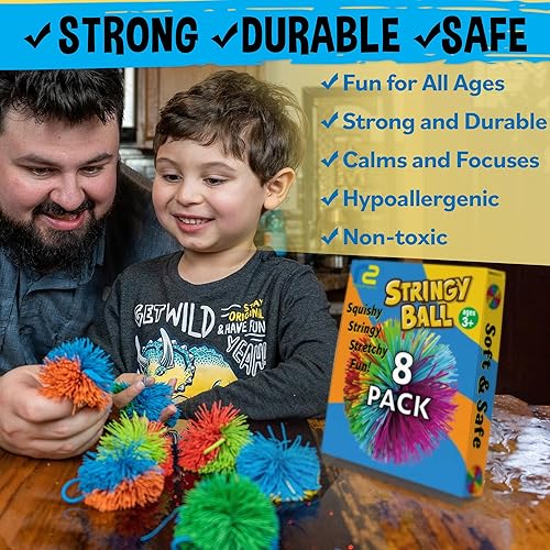Refresh Sports Stringy Balls Sensory Toys 8 Pack for Kids: Stress Balls Birthday Party Favors - Monkey Ball Fidget Toy Set