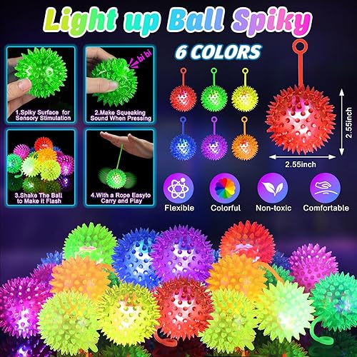 SHQDD 24PCS LED Light Up Bouncy Balls - 6 Colors, Squeaky & Glow-in-the-Dark Toys