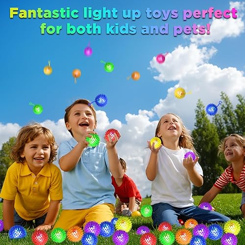 SHQDD 24PCS LED Light Up Bouncy Balls - 6 Colors, Squeaky & Glow-in-the-Dark Toys