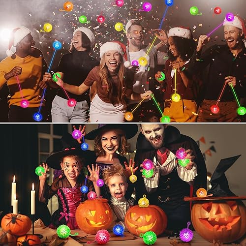 SHQDD 24PCS LED Light Up Bouncy Balls - 6 Colors, Squeaky & Glow-in-the-Dark Toys
