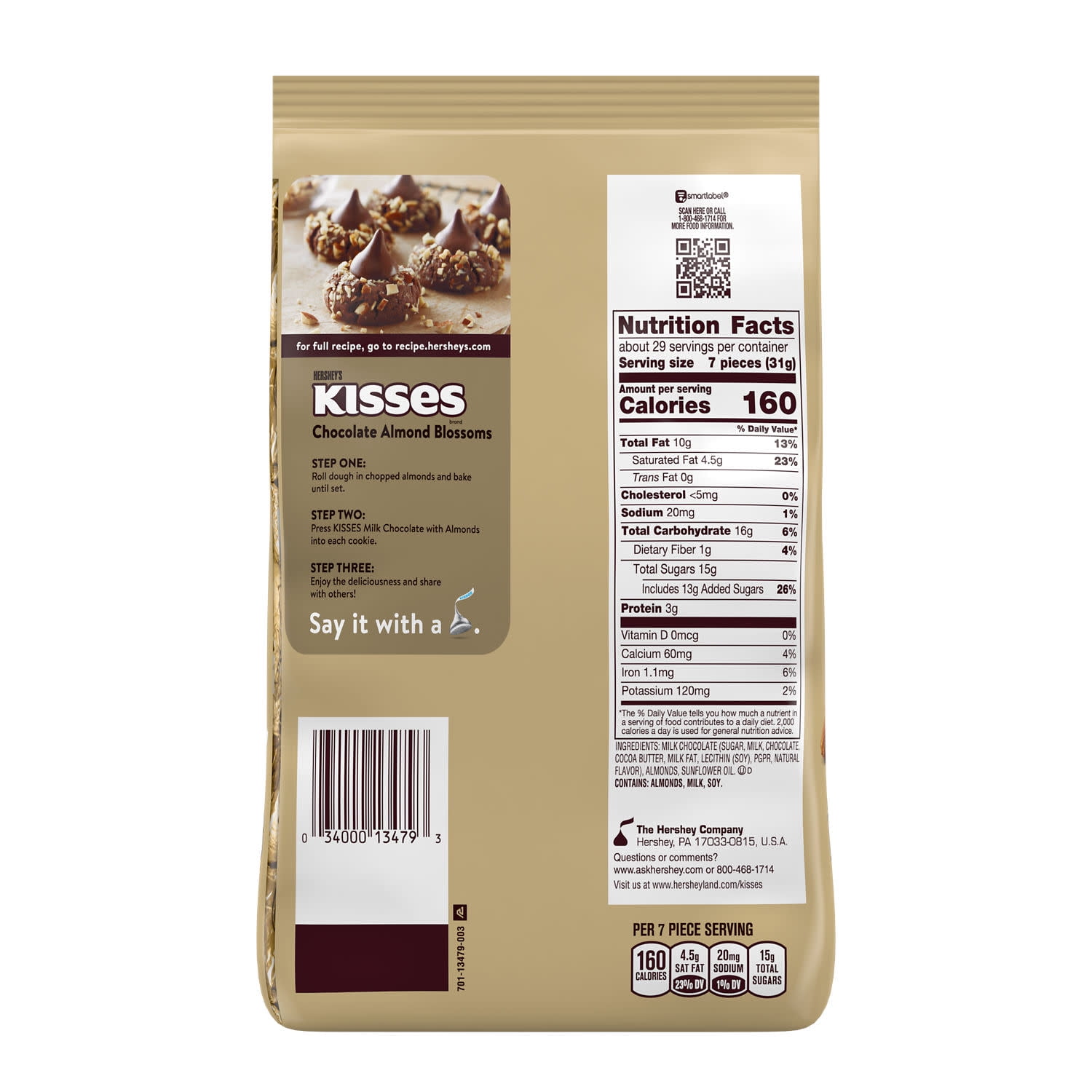 Hershey's Kisses Milk Chocolate Almonds Candy, Party Pack 32 oz