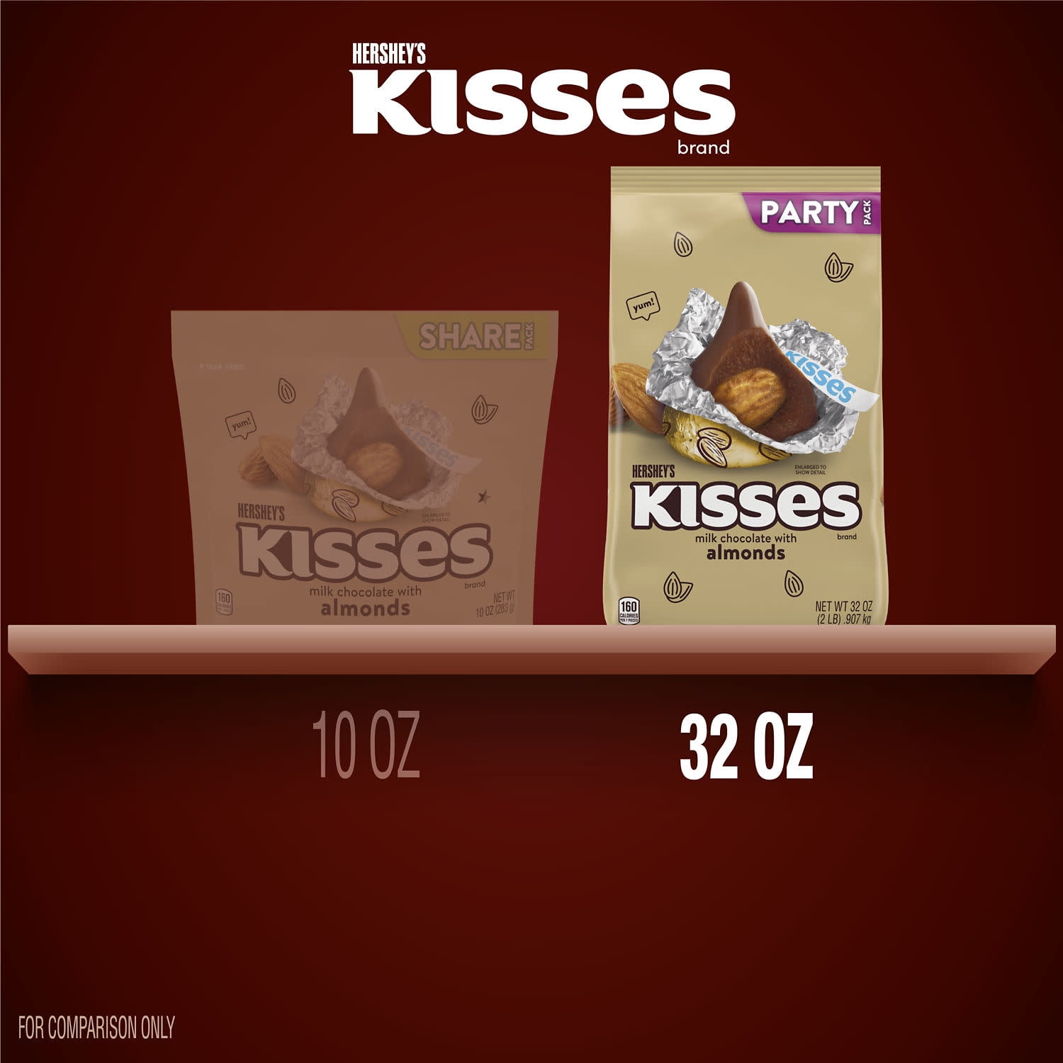 Hershey's Kisses Milk Chocolate Almonds Candy, Party Pack 32 oz