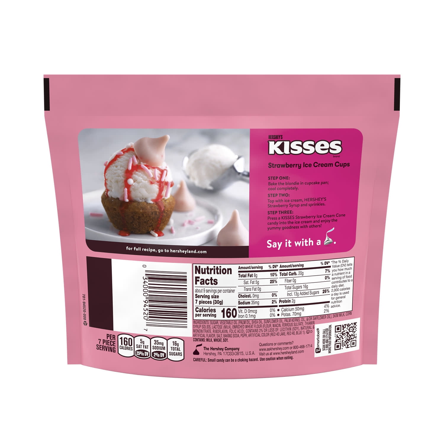 Hershey's Kisses Strawberry Ice Cream Cone Candy, Share Pack 9 oz