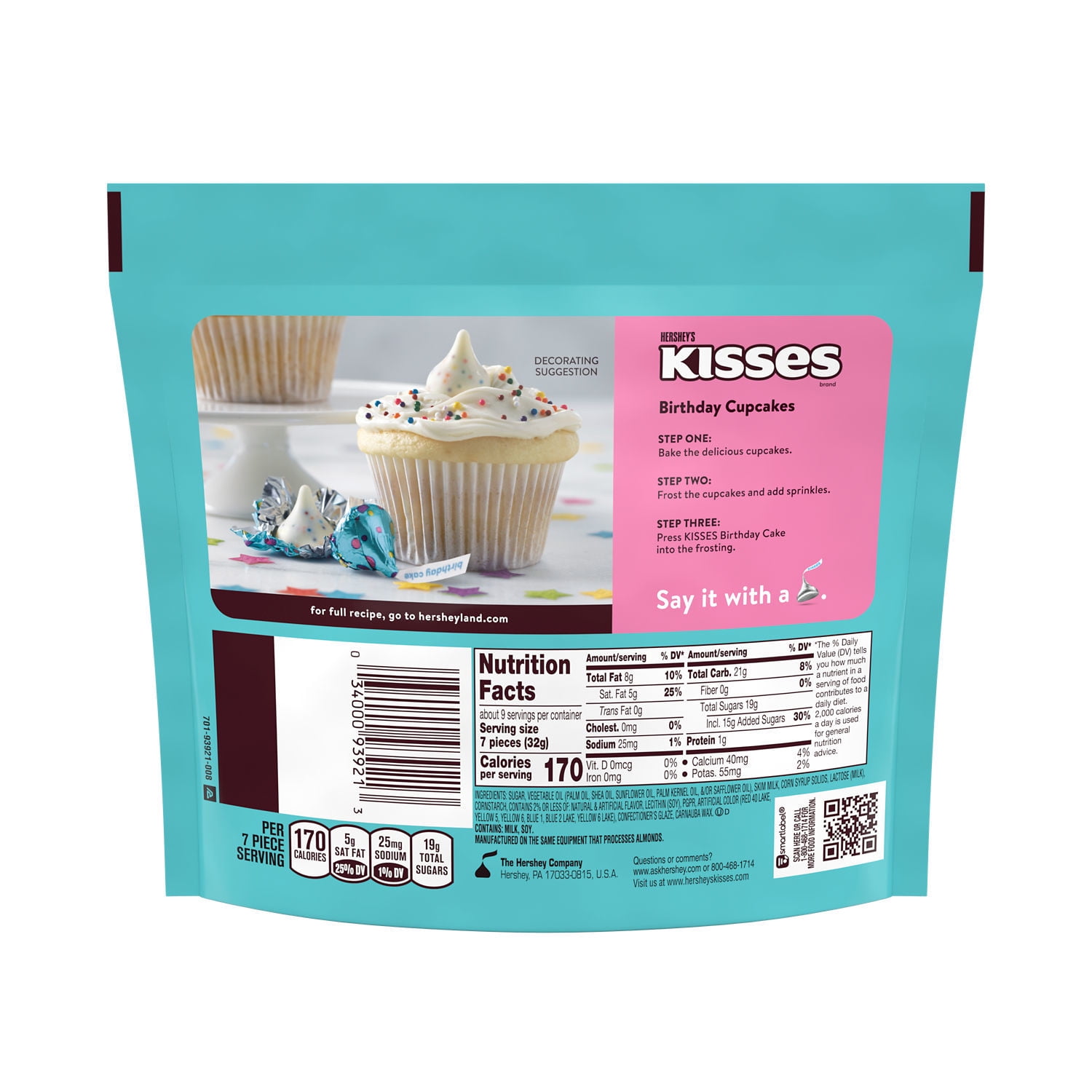 Hershey's Kisses Birthday Cake Candy, Share Pack 10 oz