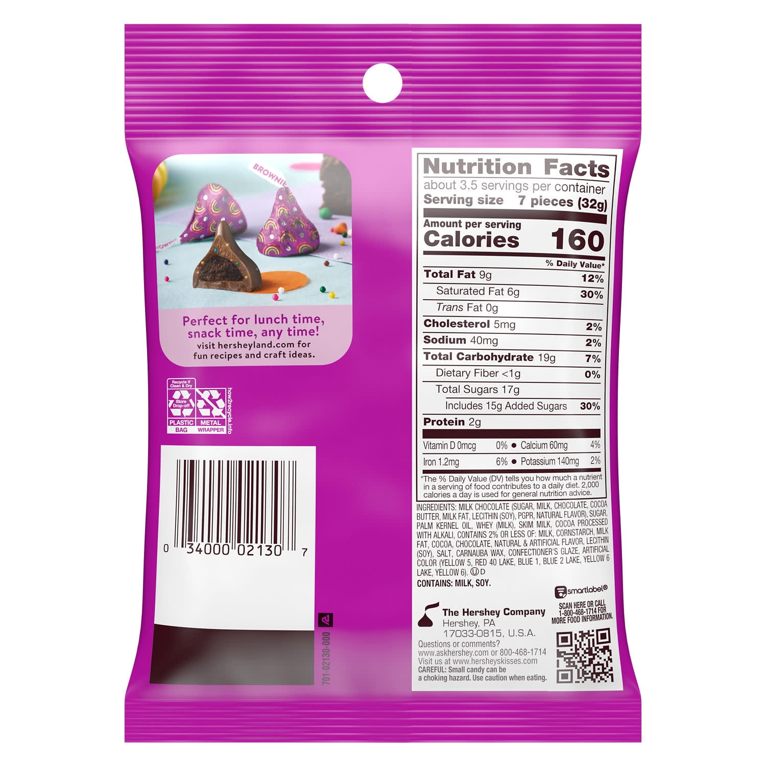 Hershey's Kisses Rainbow Brownie Candy, 4.2 oz Bag