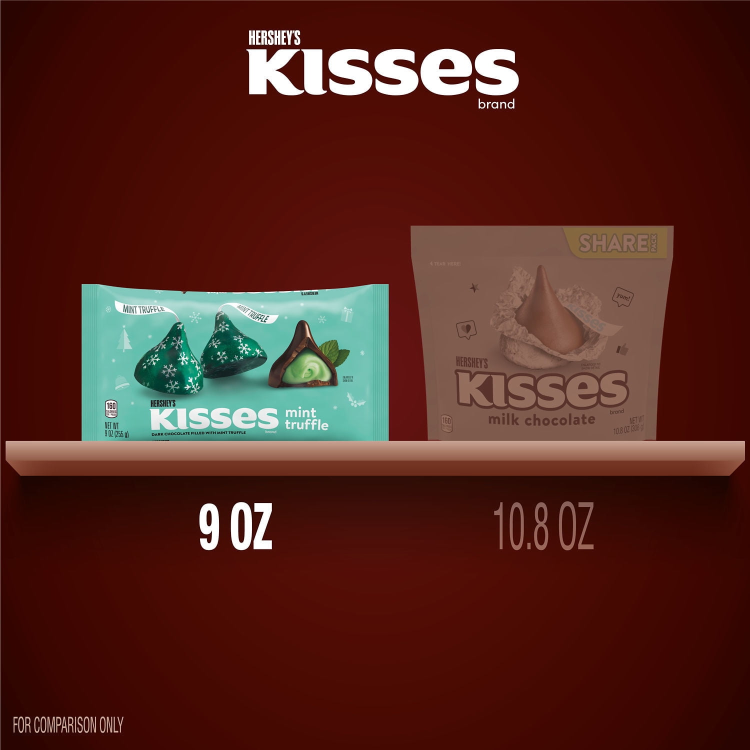 Hershey's Mint Truffle Kisses Christmas Candy, 9 oz Bag
