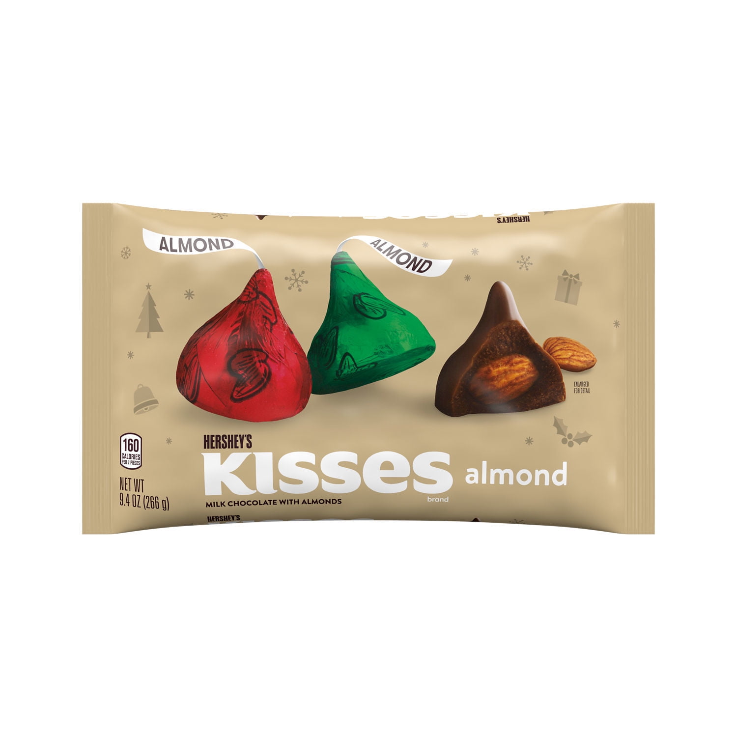 Hershey's Kisses Milk Chocolate Almonds Christmas Candy 9.4 oz Bag