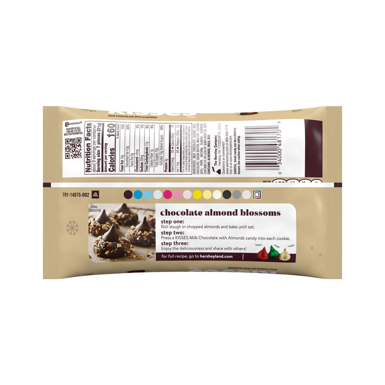 Hershey's Kisses Milk Chocolate Almonds Christmas Candy 9.4 oz Bag