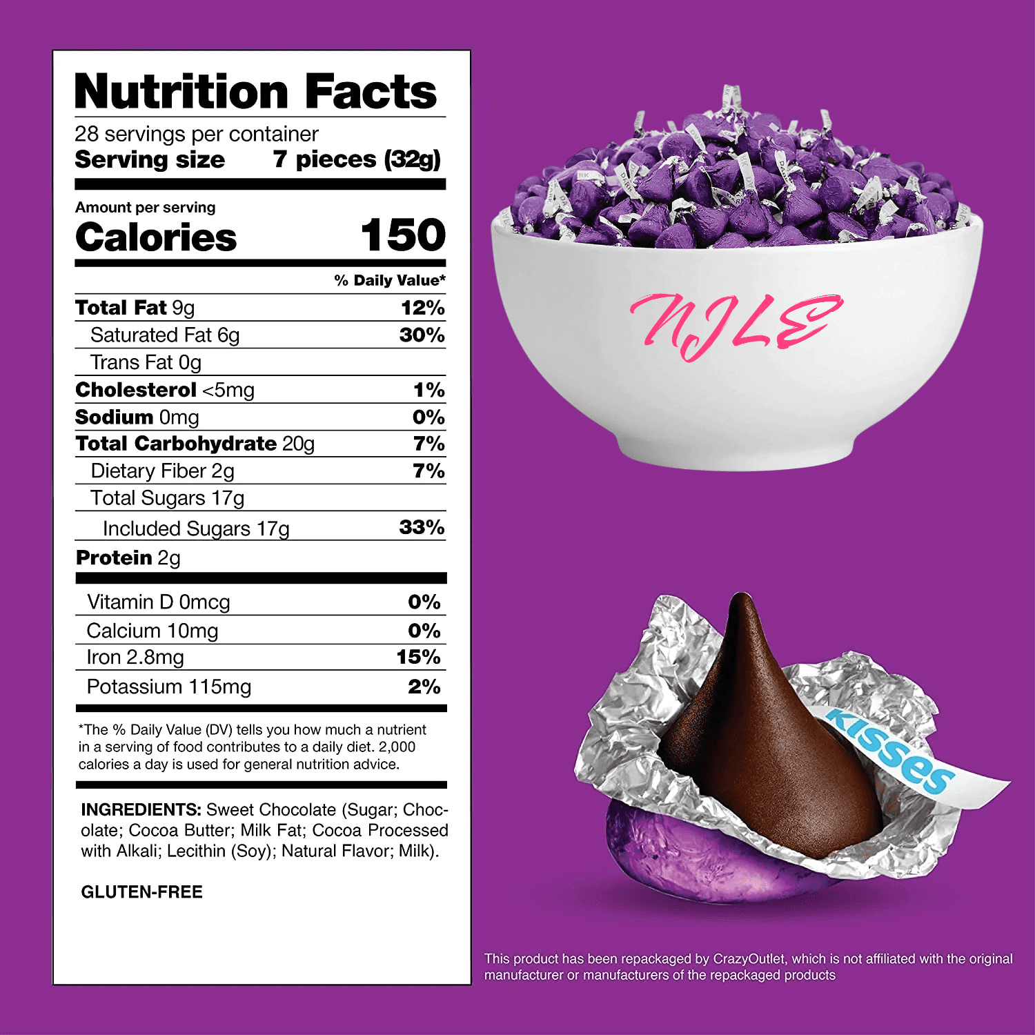 Hershey's Kisses Special Dark Mildly Sweet Chocolate Candy, Individually Wrapped, Bulk Pack - 2 lb