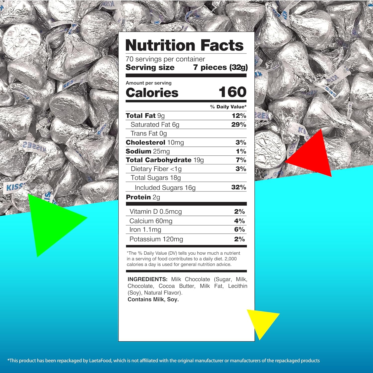 Hershey's Kisses Milk Chocolate Silver Foil Candy - 5lb Bulk Bag