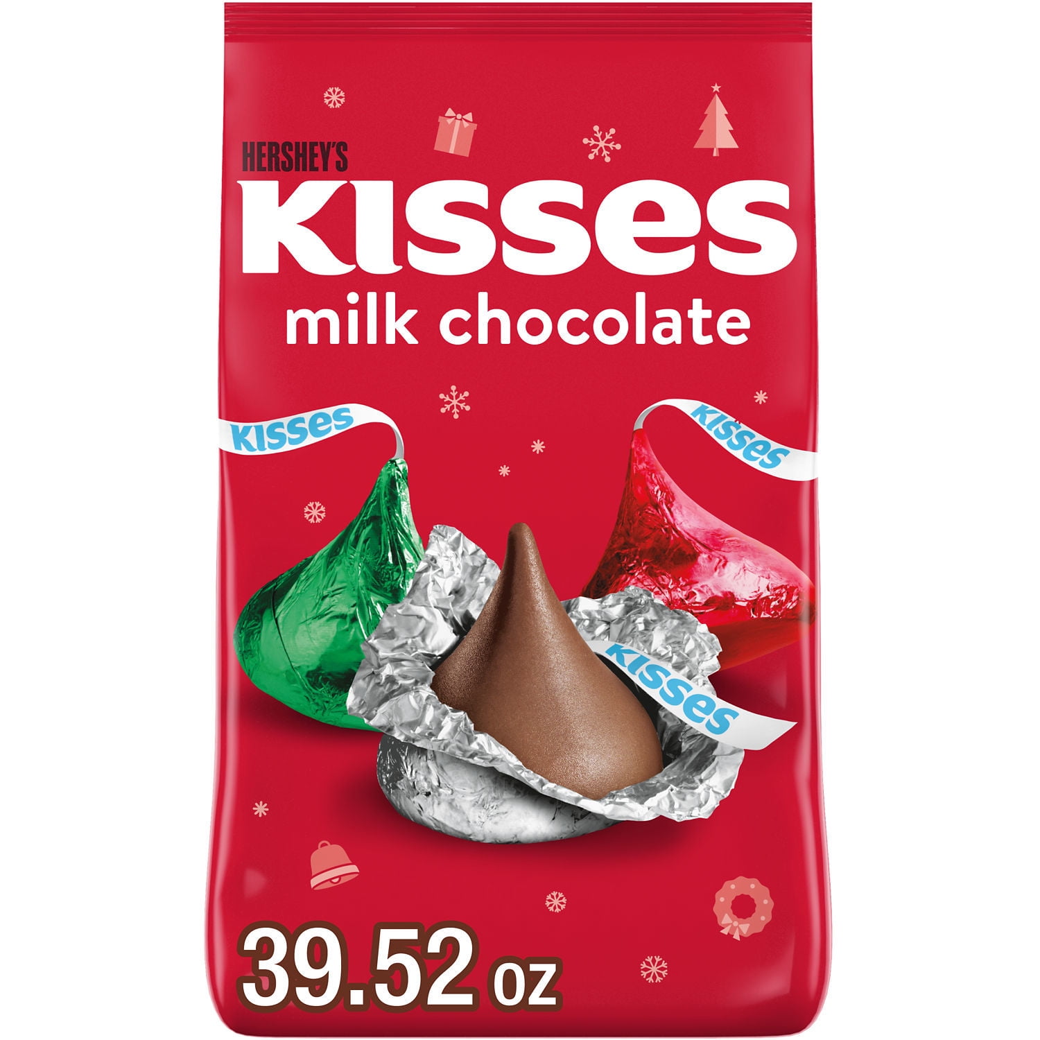 Hershey's Kisses Milk Chocolate Christmas Candy, Bulk Bag - 39.52 oz