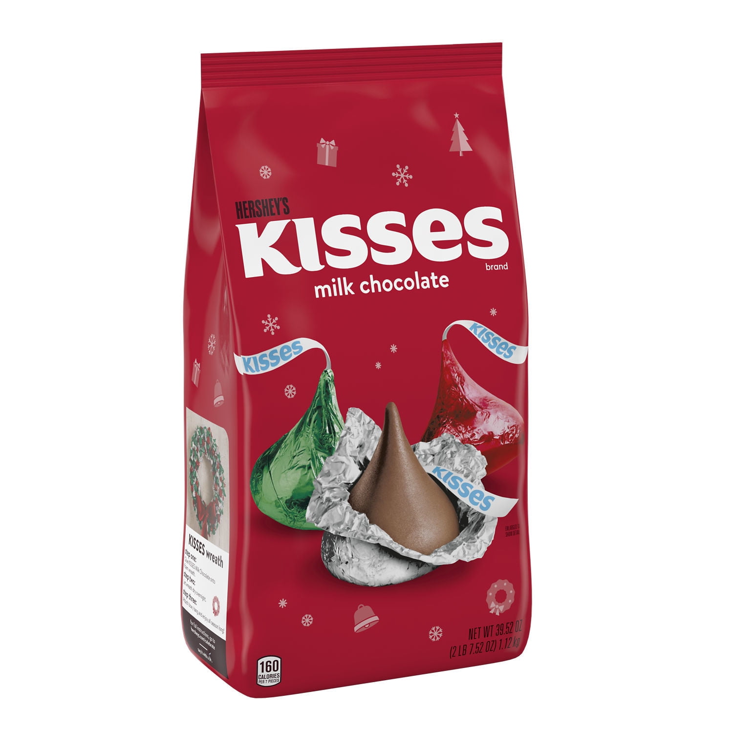 Hershey's Kisses Milk Chocolate Christmas Candy, Bulk Bag - 39.52 oz
