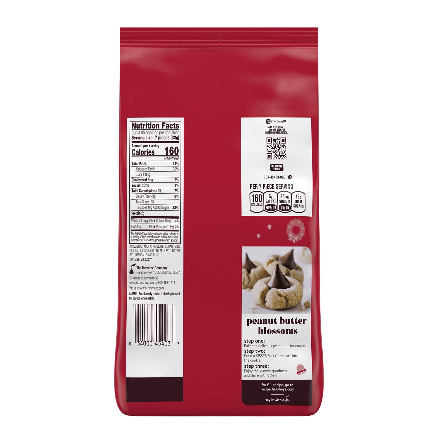 Hershey's Kisses Milk Chocolate Christmas Candy, Bulk Bag - 39.52 oz