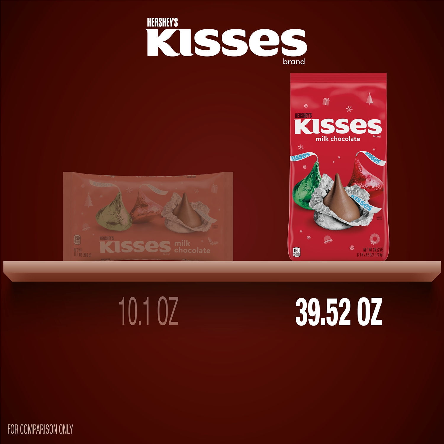 Hershey's Kisses Milk Chocolate Christmas Candy, Bulk Bag - 39.52 oz