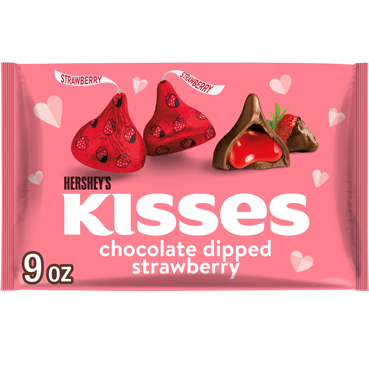 Hershey's Kisses Chocolate Dipped Strawberry Flavored Valentine's Candy, 9 oz Bag