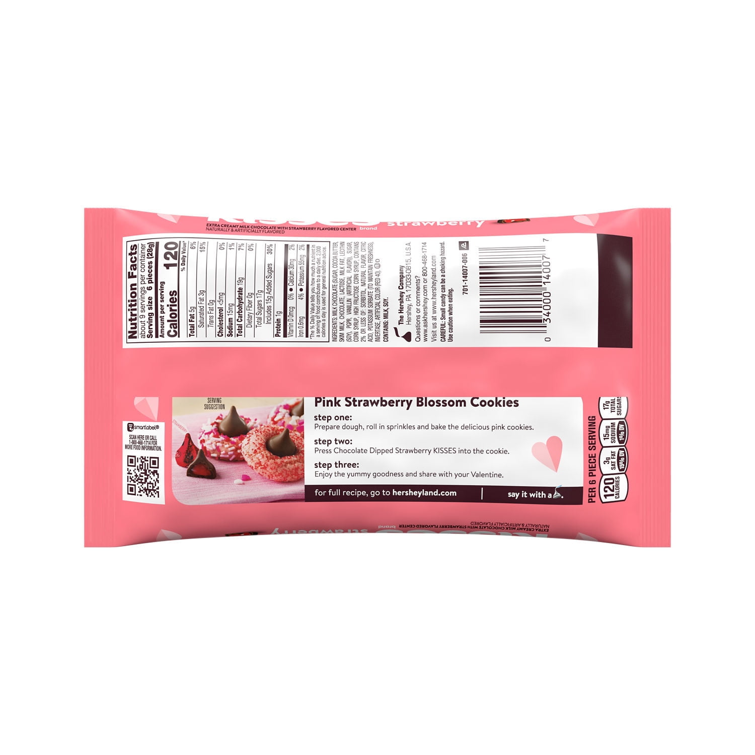 Hershey's Kisses Chocolate Dipped Strawberry Flavored Valentine's Candy, 9 oz Bag