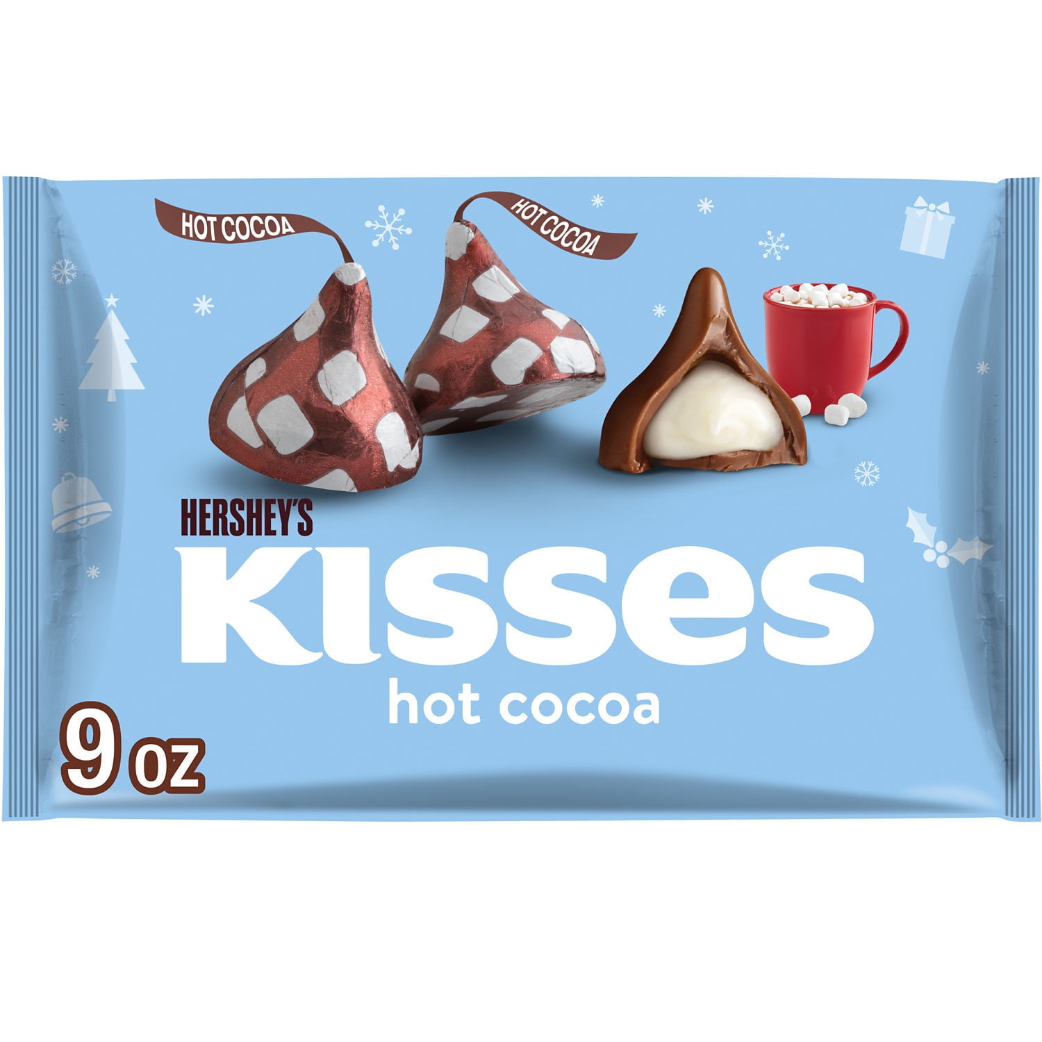Hershey's Kisses Hot Cocoa Milk Chocolate Christmas Candy, 9 oz Bag