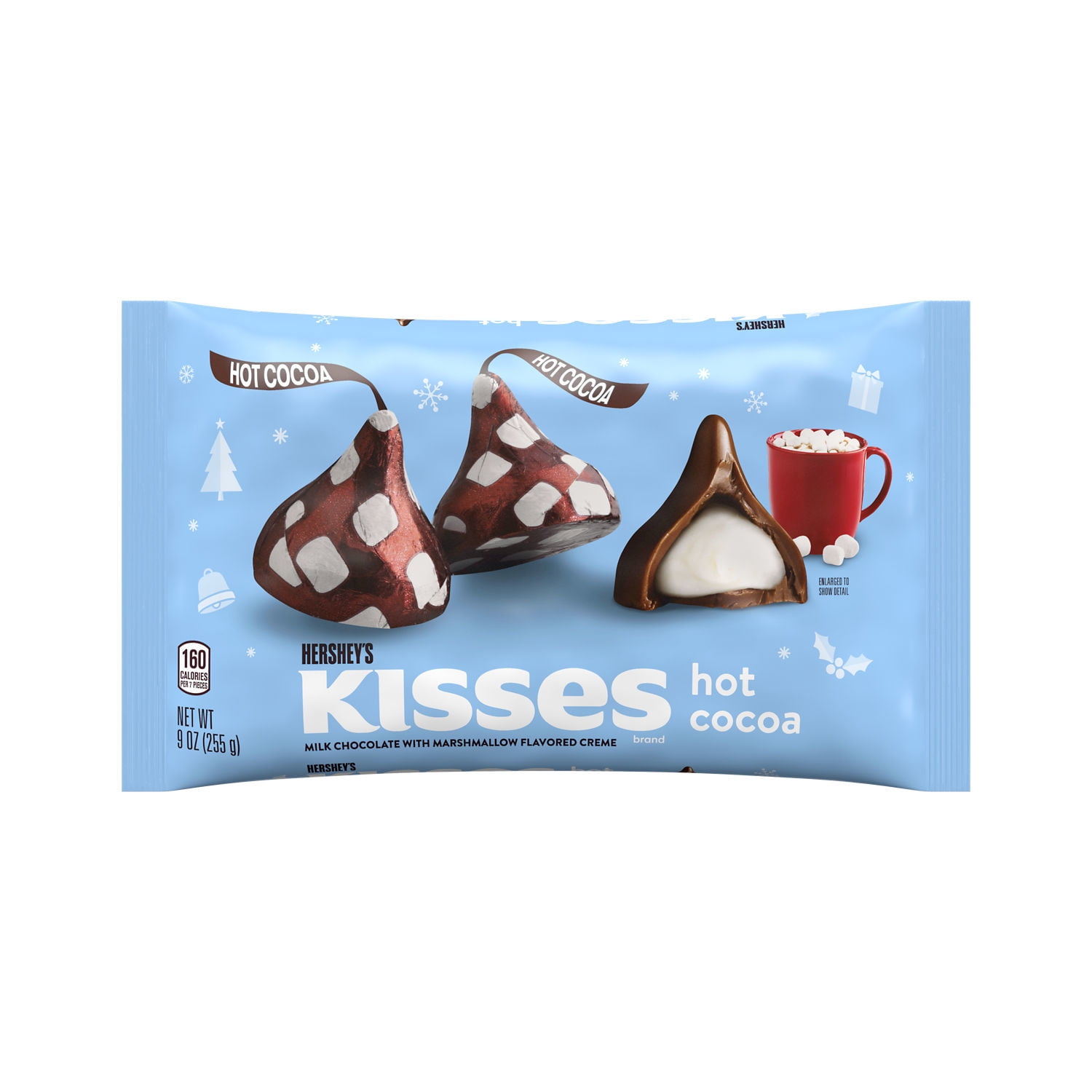 Hershey's Kisses Hot Cocoa Milk Chocolate Christmas Candy, 9 oz Bag
